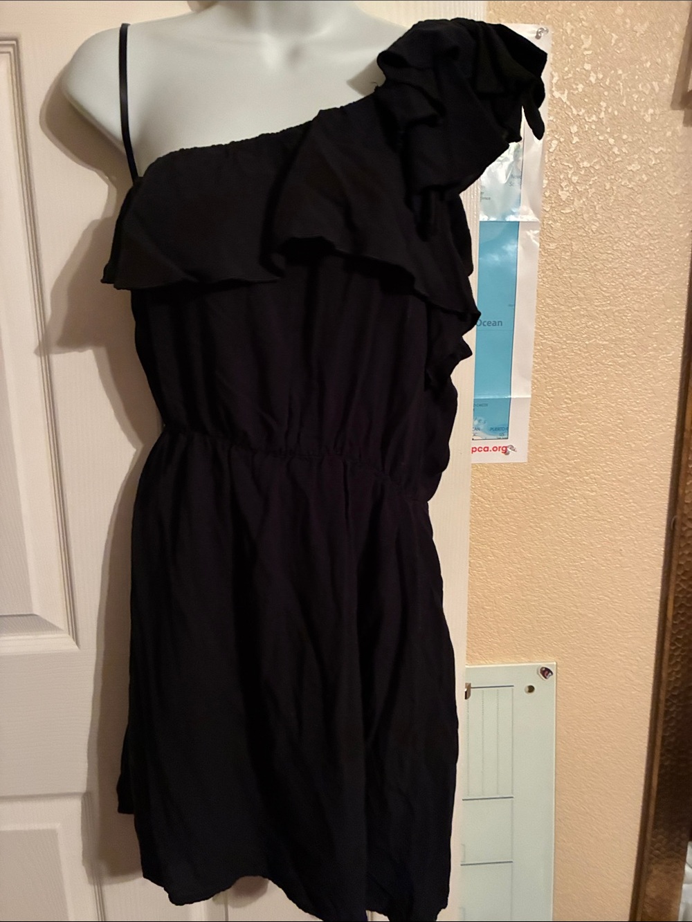 Xhilaration Black One-Shoulder Ruffle Dress